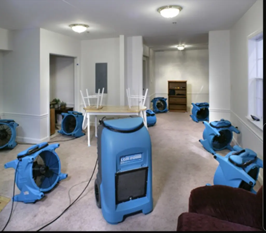 Air movers and dehumidifier setup for Water Extraction & Removal in Lenox