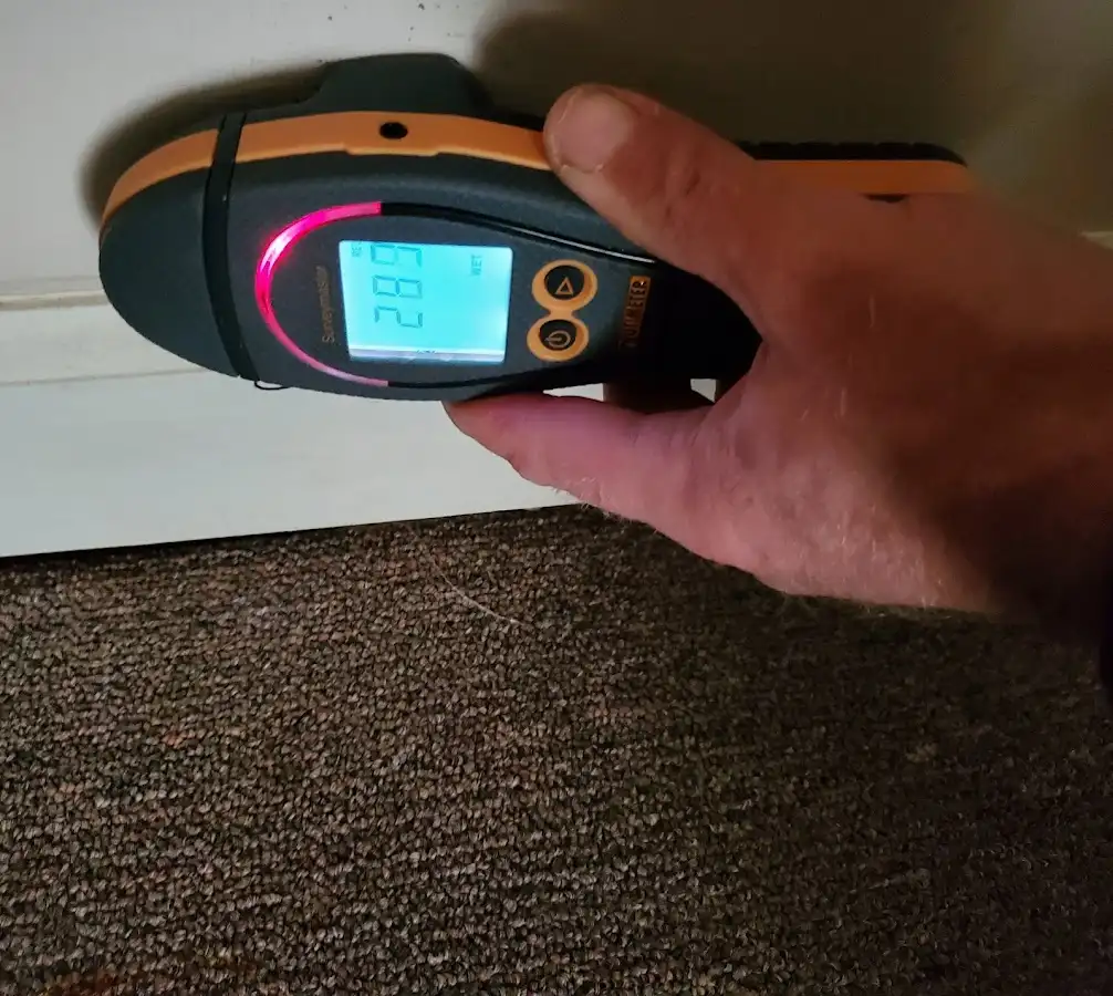 Moisture detection at baseboard during Burst Pipe Cleanup in Lenox